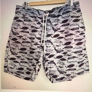 Tailor Vintage Men Gray Fish Whales Pockets Board Swim Trunks Size L